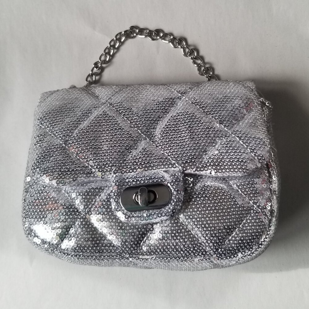 Claire's Silver Sequined Purse / Bag with silver chain strap